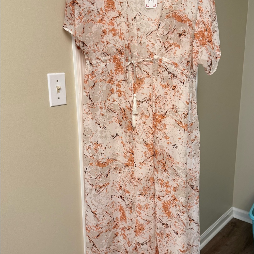 Love Abstract Orange and Cream Kimono